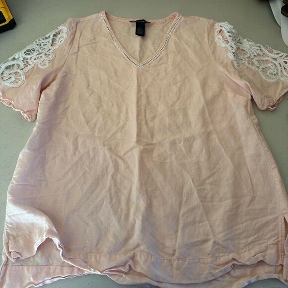 Grace Elements Women's Pink Lace Sleeve Top - Picture 1 of 4
